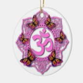 Roze ohm mandala design met Monarch butterflies Keramisch Ornament (Links)