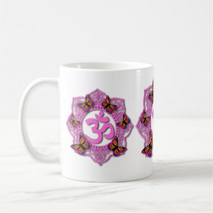 Roze ohm mandala design met Monarch butterflies Koffiemok