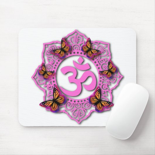 Roze ohm mandala design met Monarch butterflies Muismat (Met muis)