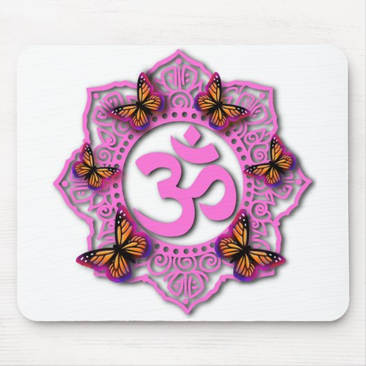 Roze ohm mandala design met Monarch butterflies Muismat (Voorkant)