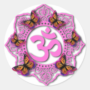 Roze ohm mandala design met Monarch butterflies Ronde Sticker