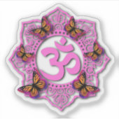 Roze ohm mandala design met Monarch butterflies Sticker (Voorkant)