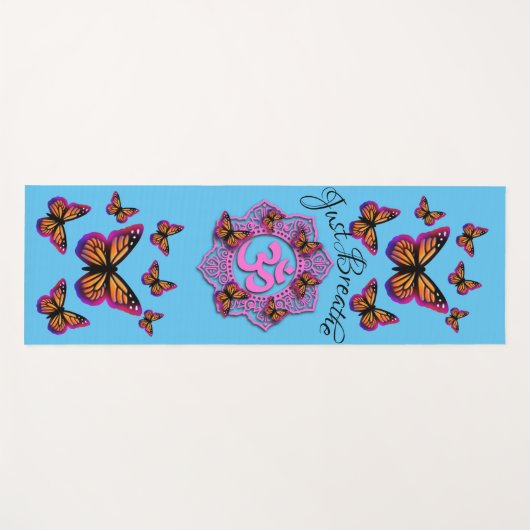 Roze ohm mandala design vlinders gewoon ademen yogamat (Voorkant (horizontaal))