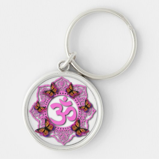 Roze ohm-mandalapatroon met Monarchvlinders Sleutelhanger (Voorkant)