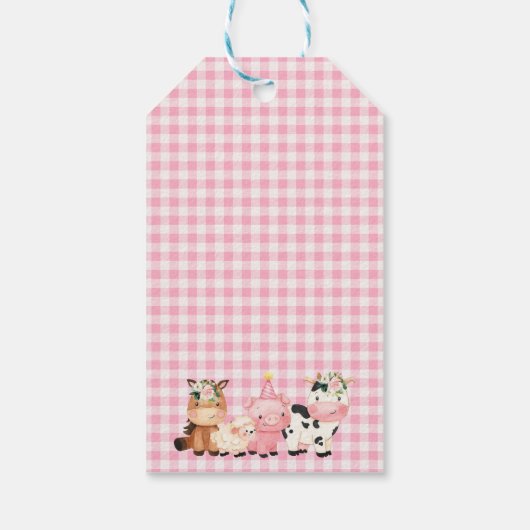 Roze Oink Baa Moo Boerderij Birthday Dank je Cadeaulabel (Achterkant)