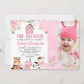 Roze Oink Baa Neigh Meisjes 1e Verjaardag Uitnodig Kaart (Voorkant)