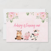 Roze Oink Baa Neigh Meisjes 1e Verjaardag Uitnodig Kaart (Achterkant)