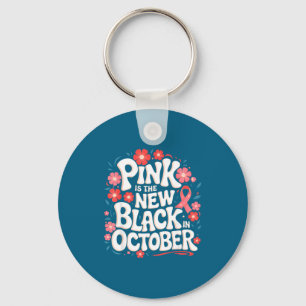 Roze Oktober Nieuwe Zwarte Ondersteuning Illustrat Sleutelhanger