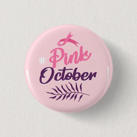 Roze oktober ronde button 3,2 cm (Voorkant)