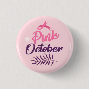 Roze oktober ronde button 3,2 cm