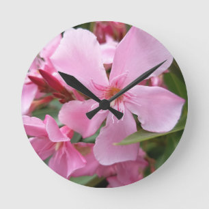 Roze Oleander Bloem Wandschijf   Elegante Botanica Ronde Klok