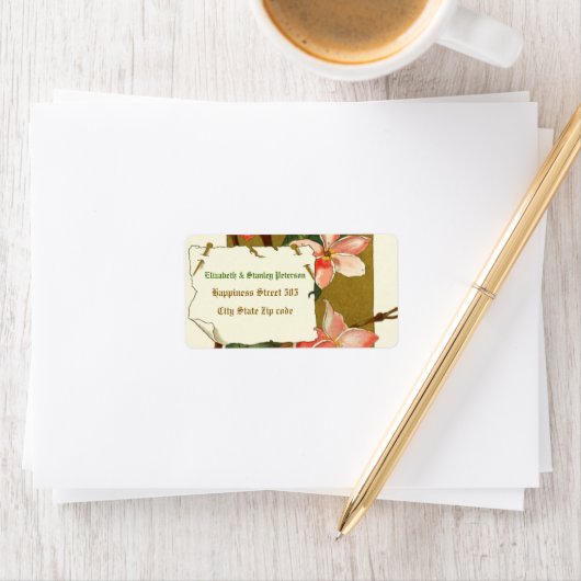  roze oleander bloemetjes trouwlabel etiket (Insitu)