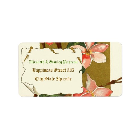  roze oleander bloemetjes trouwlabel etiket (Voorkant)