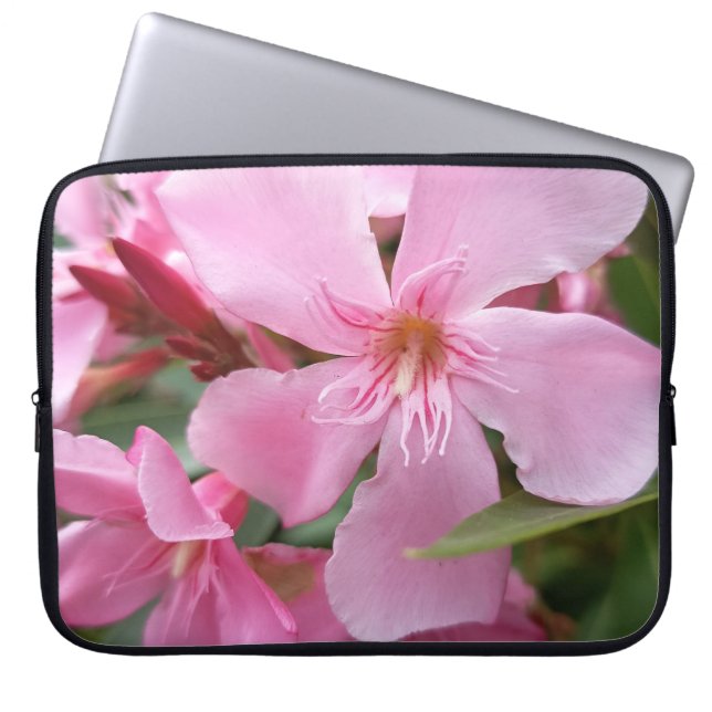 Roze Oleander Bloemige Laptophoes Laptop Sleeve (Voorkant)