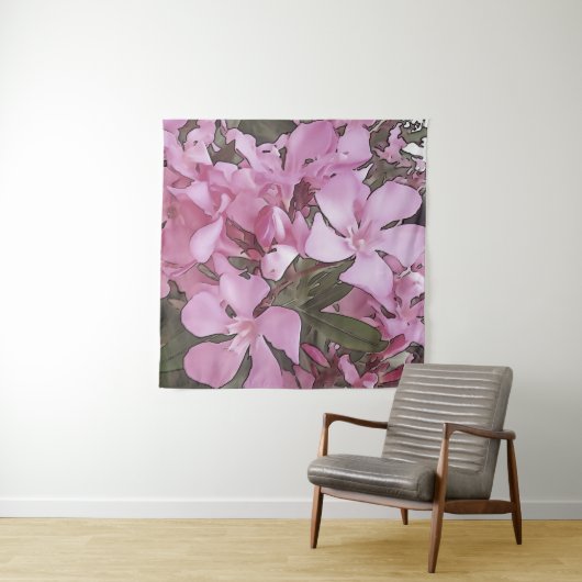 Roze Oleander Roos Laurel Black - Overzicht Wandkleed (In Situ (horizontaal))