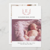 Roze oliage met foto geboorteaankondiging kaart (Voorkant / Achterkant)