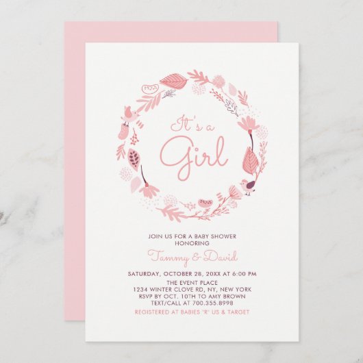 Roze olie | Uitnodiging tot Baby shower van Cute G (Voorkant / Achterkant)