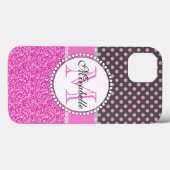 Roze olietjes en roze pokadots op grijs genaamd Case-Mate iPhone case (Achterkant (horizontaal))