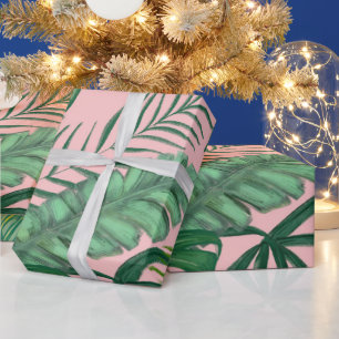Roze olievlek Tropische Monstera Leaves Cadeaupapier