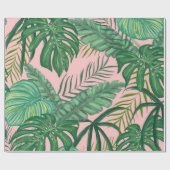 Roze olievlek Tropische Monstera Leaves Cadeaupapier (Vlak)