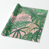 Roze olievlek Tropische Monstera Leaves Cadeaupapier (Uitgerold)