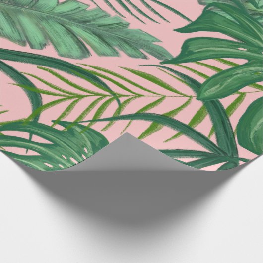 Roze olievlek Tropische Monstera Leaves Cadeaupapier (Hoek)