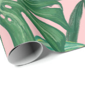 Roze olievlek Tropische Monstera Leaves Cadeaupapier (Rol Hoek)