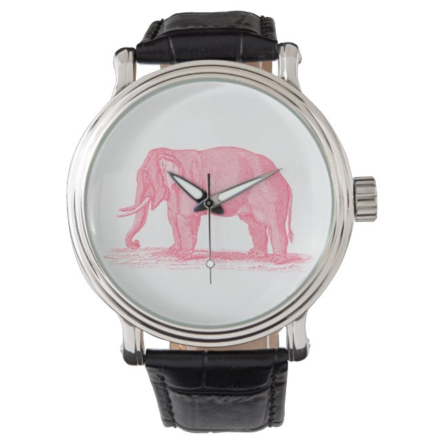  roze olifant 1800s Illustratie olifanten Horloge (Voorkant)