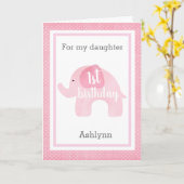 Roze olifant 1e verjaardag dochter kaart (Gele Bloem)