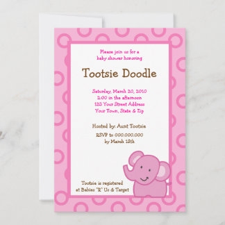Roze olifant 5x7 Baby shower Uitnodiging
