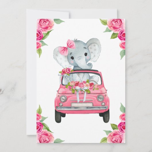 Roze olifant aangedreven door Baby shower Rozen me Kaart (Achterkant)