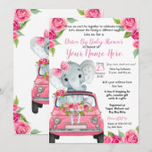 Roze olifant aangedreven door Baby shower Rozen me Kaart (Voorkant / Achterkant)