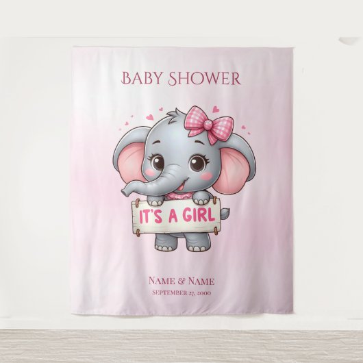 Roze Olifant Achtergrond Wandkleed (Voorkant)