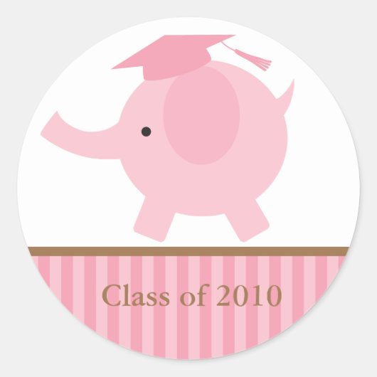 Roze olifant Afstuderen Ronde Sticker (Voorkant)