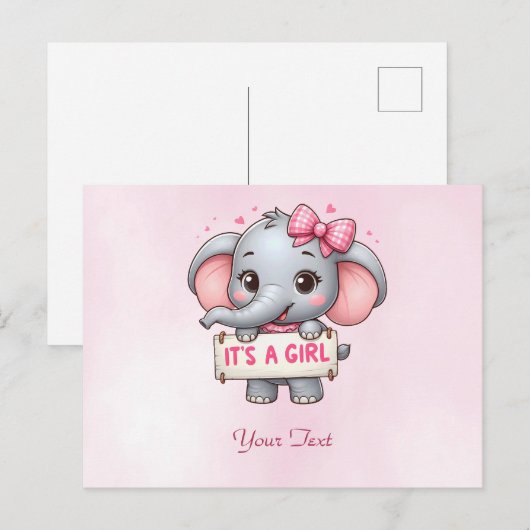 Roze Olifant Ansichtkaart Briefkaart (Voorkant / Achterkant)