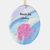 Roze olifant Baby Eerste Kerstmis Keramisch Ornament (Rechts)