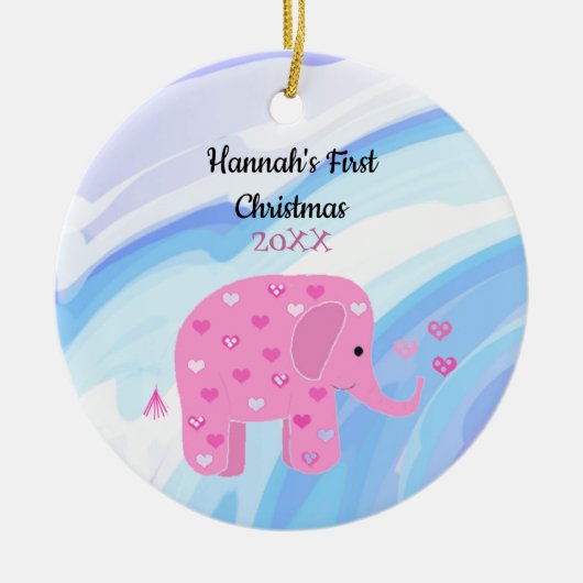 Roze olifant Baby Eerste Kerstmis Keramisch Ornament (Voorkant)