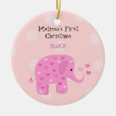 Roze olifant Baby Eerste Kerstmis Keramisch Ornament (Voorkant)