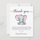 Roze olifant Baby Girl Shower Bedankkaart (Voorkant)