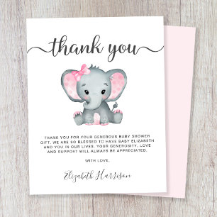 Roze olifant Baby Girl Shower Bedankkaart