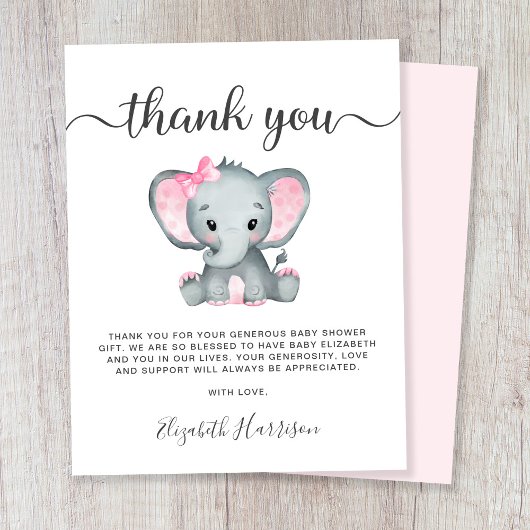 Roze olifant Baby Girl Shower Bedankkaart