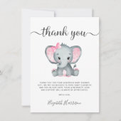 Roze olifant Baby Girl Shower Bedankt voor je cred Kaart (Voorkant)
