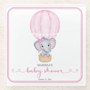 Roze olifant Baby Girl Shower Glazen Onderzetter