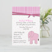 Roze olifant Baby Girl Shower Kaart (Staand voorkant)
