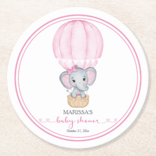 Roze olifant Baby Girl Shower Ronde Kartonnen Onderzetter