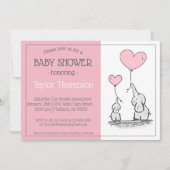 Roze Olifant Baby hart ballon Douche Uitnodiging (Voorkant)