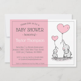Roze Olifant Baby hart ballon Douche Uitnodiging