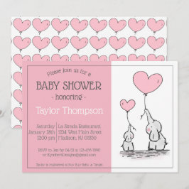 Roze Olifant Baby hart ballon Douche Uitnodiging