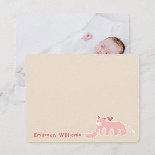 Roze Olifant Baby Meisje Custom Dank u Kaart Notitiekaartje (Voorkant / Achterkant)