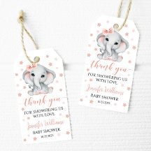 Roze olifant baby meisje douche dank u labels